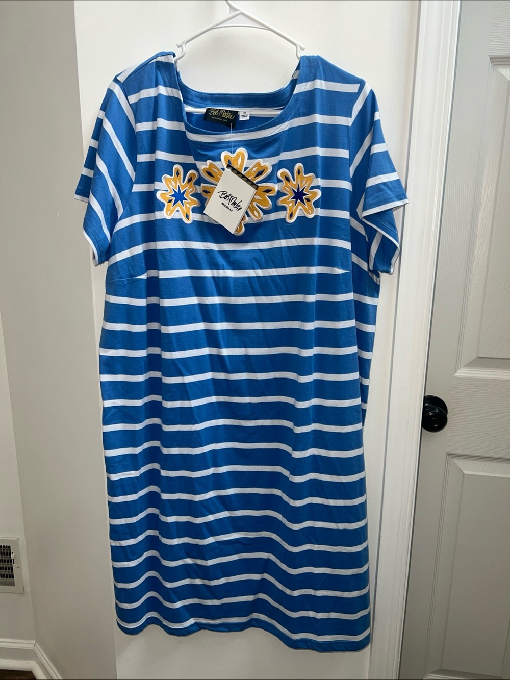 NWT Bob Mackie Wearable Art Blue White Striped Dress Women’s Size 2X